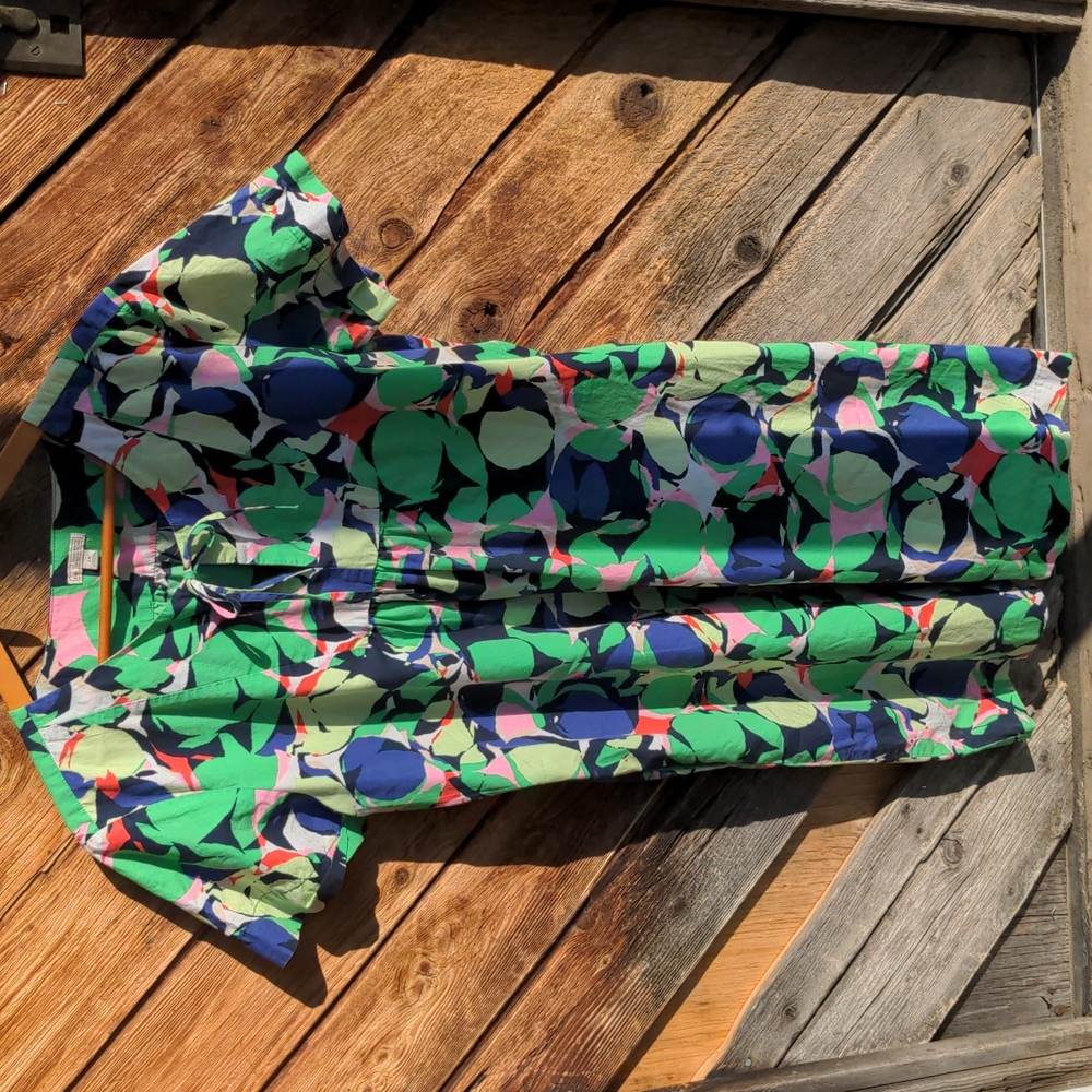 Gap cotton navy blue green pink floral short sleeve dress large